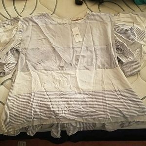 LOFT Mixed Stripe Peplum Top